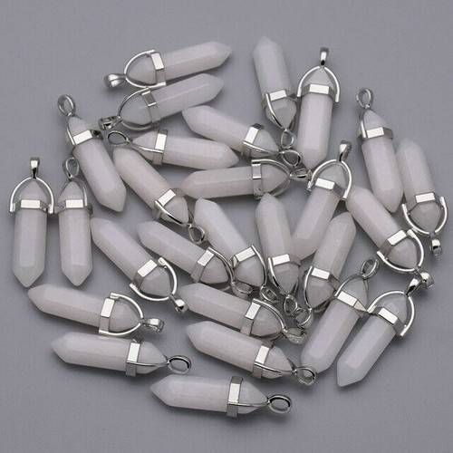 Wholesale 50pcs Natural Stone White jade Hexagonal Pendulum Pendant Bead 32x8mm - Picture 2 of 4