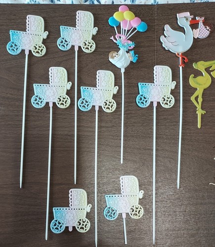 Vintage Set Kuchen Cupcake Topper Babyparty Ballerinas Kerzenhalter Geburtstag - Bild 3 von 8