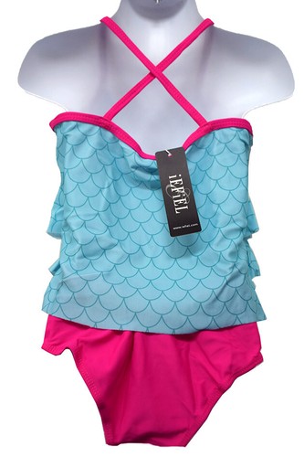 iEFiEL Girls' Size 6 Mermaid Swimsuit Turquoise Pink Star Mermaid Top & Bottom - Picture 6 of 6