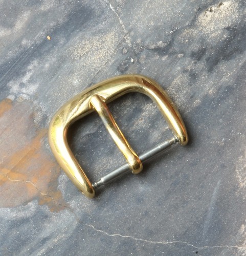 Thick rounded yellow gold-plated 16mm vintage watch strap buckle New Old Stock - Picture 1 of 2
