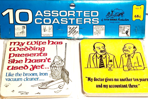 Drink Coasters Set of 10 Vintage Fifth Ave Production Humorous 1970s Barware