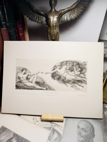 Miguel Ángel Buonarroti Capilla Sixtina Adam Antiguo grabado en acero 1868 - Imagen 10 de 10