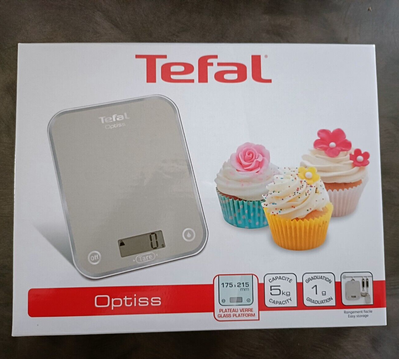 Tefal BC5004V2 Optiss Glass Bilancia da Cucina Elettronica Silver, 5 Kg, LCD
