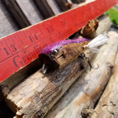 Cedar Wood Hand Made Fishing Vintage Inspired Lure Bait 3" Topwater Purple - Picture 5 of 7