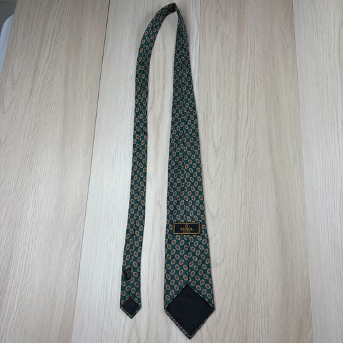 Fendi Mens Teal Green Designer Look Floral Print Luxury Silk Nektie 56x4 Inches - Picture 7 of 14