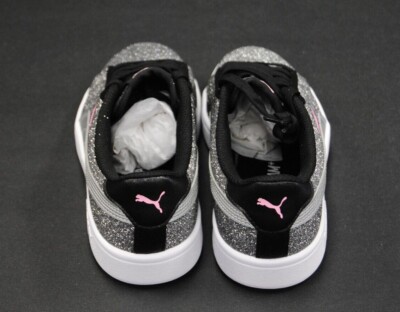367377 26] NEW KIDS PUMA SMASH V2 GLITZ GLAM JR BLACK SILVER