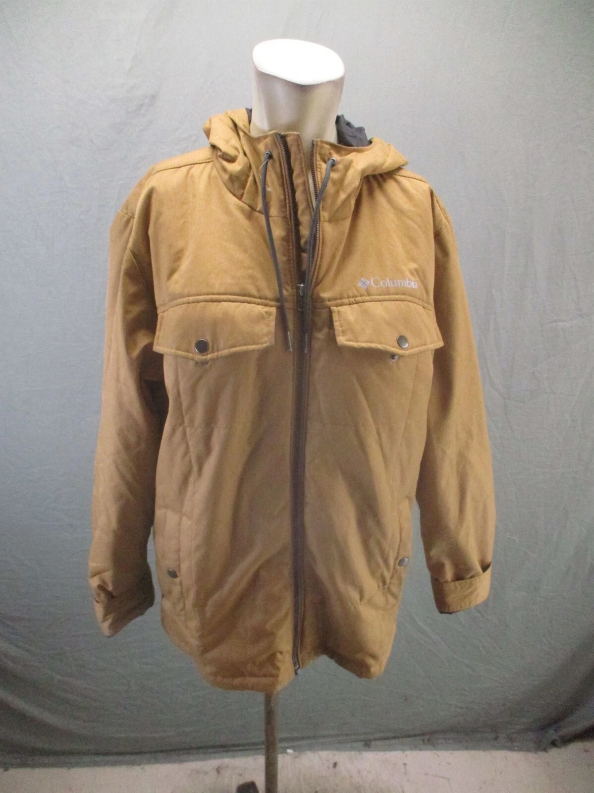 Columbia Size M Men Brown Full Zip Stand Collar Pocket Hood Insulated Jacket 017