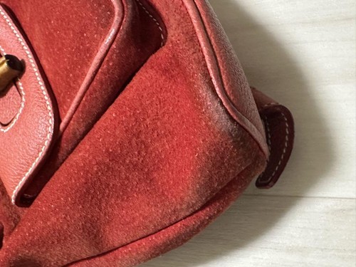 Auth GUCCI Bamboo Backpack Red Suede Leather Used - Picture 3 of 8