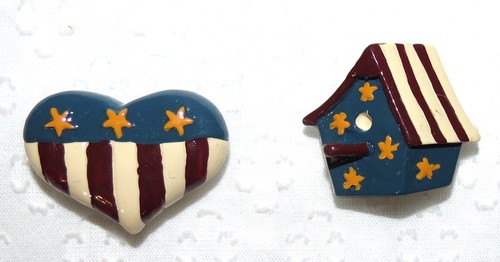 New Button Covers Set of 3 American Flag Heart Birdhouse folk art Americana - Picture 4 of 5