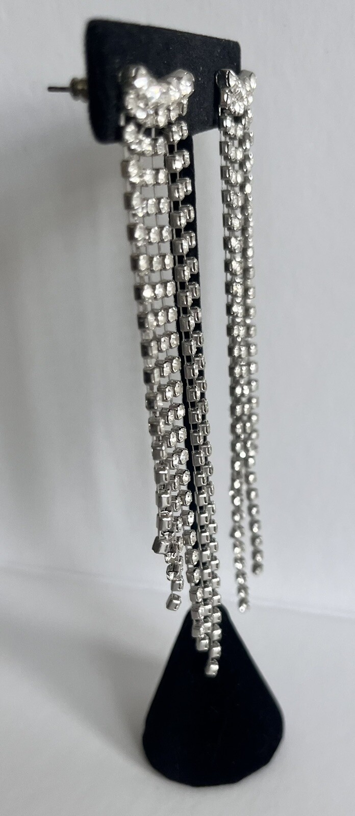 Holiday Silver Waterfall Rhinestone Dangle Earrin… - image 4