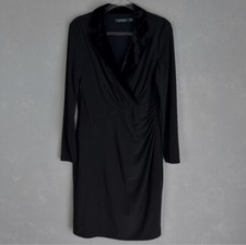 Ralph Lauren Jersey black long sleeves and velvet collar mid dress size 8