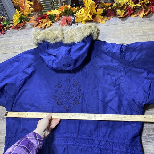 FERA Coat Size Large (14-16) Blue Jacket Faux Fur Trim Hood Warm Parka Womens - Picture 12 of 13