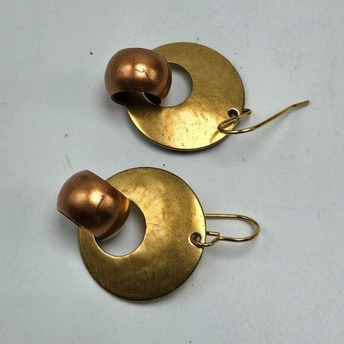 MB SF Marjorie Baer Modernist Metal Earrings Pierced Brutalist Gold Copper Tone - Picture 5 of 8