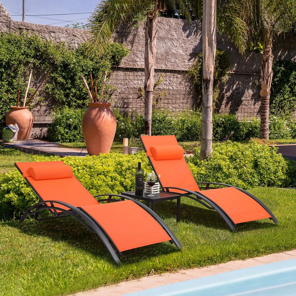 Регулируемый патио шезлонг шезлонги с торцевым столом открытый бассейн откидывающиеся стулья - Изображение 3 из 4