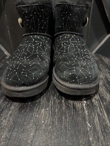 UGG Mini Bailey Button Swarovski BLING Constellation Boots in Black Size 7 - EUC - Picture 4 of 22