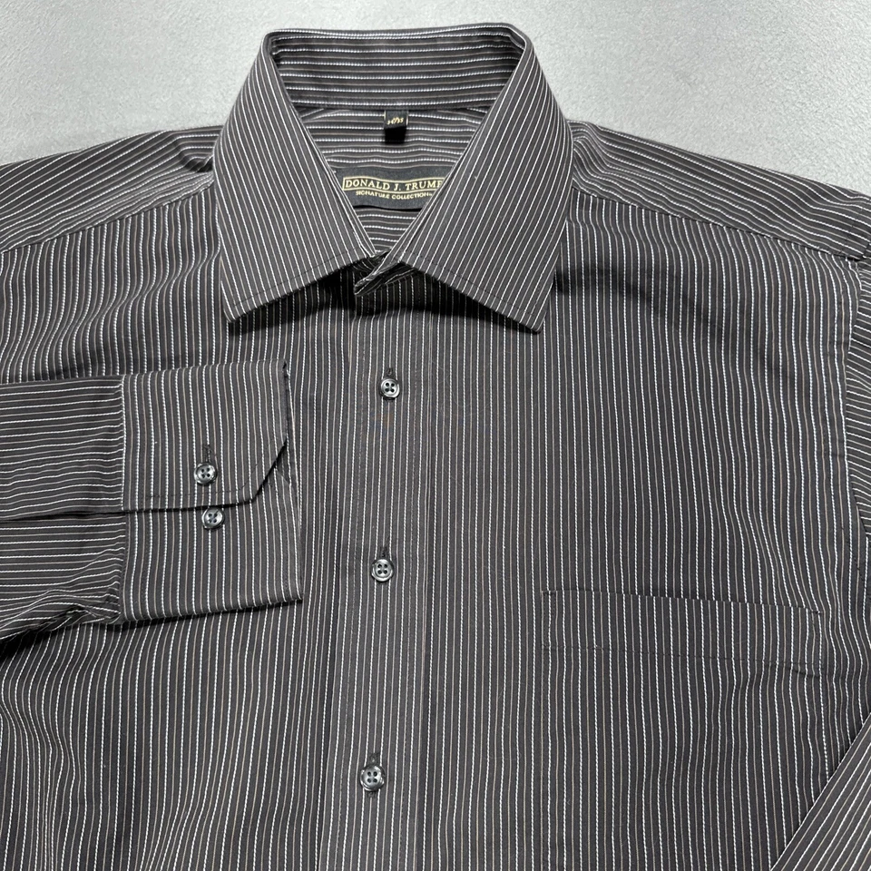 Donald J Trump Shirt Mens 16 34/35 Brown Striped Signature Collection Button Up - Image 3 of 4