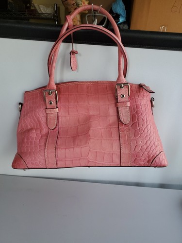 Dooney Bourke Domed Satchel Jeans Periwinkle Pink Nile Croc Embossed Handbag - Picture 5 of 8