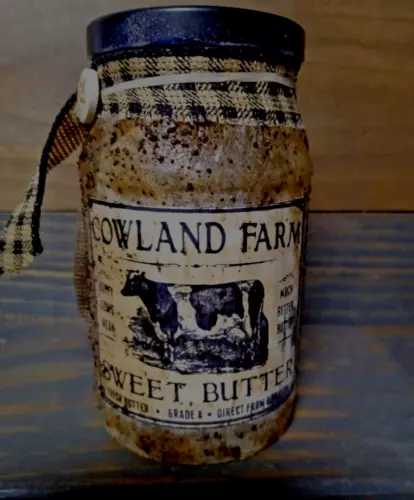 Handmade Grunge Jar Cowland Farm Sweet Butter Primitive Vintage-Style Label