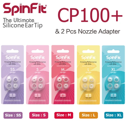 Spinfit CP100+ V.2 with Nozzle Adapters Eartips for In-Ear Earphones SS S M L XL