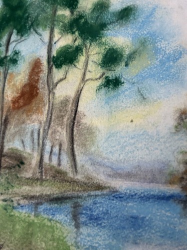 "Precioso paisaje dibujo pasteles al óleo antiguos de colección 5""x7 1937" - Imagen 3 de 5