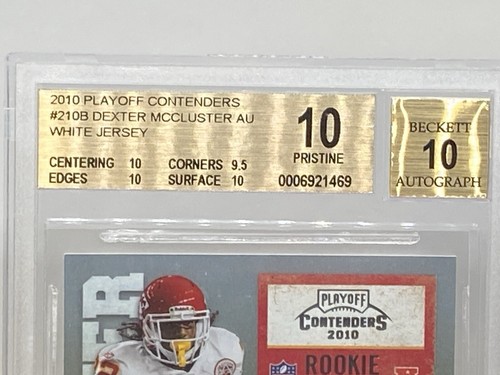 DEXTER MCCLUSTER 2010 CONTENDERS RC TICKET W JSY AUTO BGS 10  POP 1 PRISTINE - Picture 3 of 10