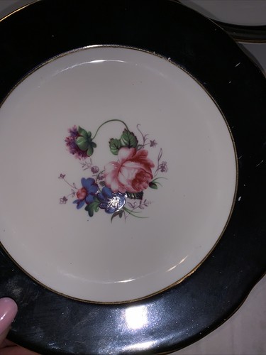 Radfords bone china black band floral salad plates - Picture 2 of 7