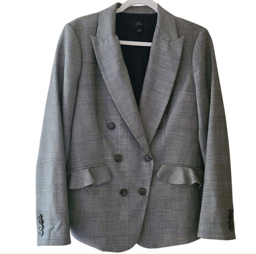 j. crew glen plaid ruffle pocket wool double breasted blazer size 10 - Picture 2 of 7