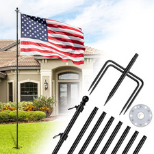 10 FT Flag Pole in Ground with Solar Light, Heavy Duty Flag Pole Holder for outs