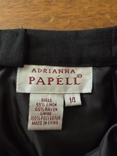 Two Piece Adrianna Papell Pant Suit Linen Blend Size 14 Black Floral Embroidered - Picture 6 of 9