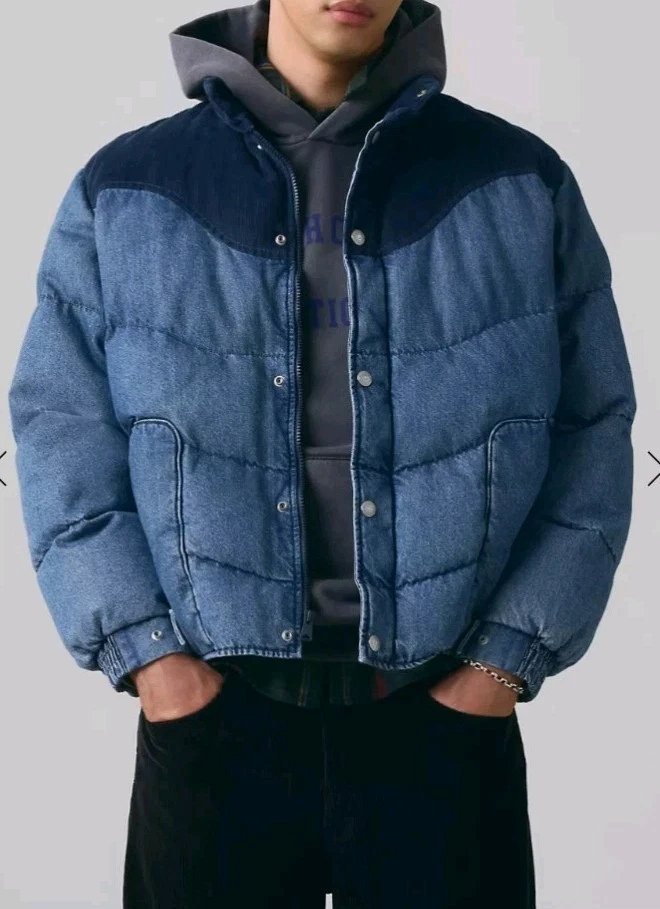 Mens Levi's Wild West Short Denim 600 Premium Down Puffer Jacket Sz Med