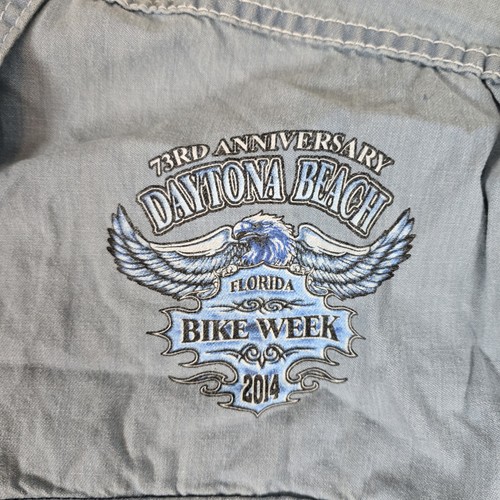 Biker Design Vest Mens 2XL XXL Blue Denim Light Wash Daytona Bike Week 2014 - Picture 2 of 14