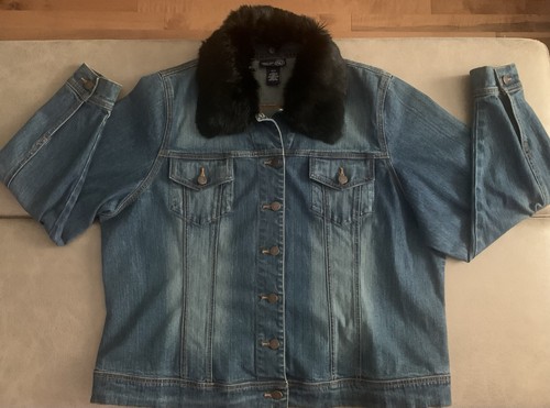 Venezia Jeans Clothing Co Women Rabbit Fur Removable Collar Denim Jacket 18-20 - Picture 3 of 11