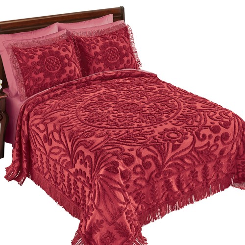 Blossoming Chenille Textured Floral Design Fringe Border Bedspread - Picture 1 of 2