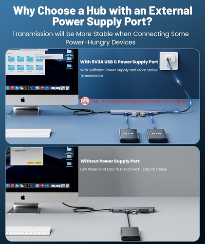 5 Porte Hub USB 3.0 Con Cavo Lungo 120Cm, Sdoppiatore USB Da 5 Gbps Con Porta Di - Foto 4 di 12