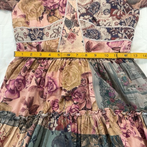 Geisha Designs Anthropologie Midi Dress Tiered Size 0 Patchwork Sheer Maxi - Picture 16 of 18