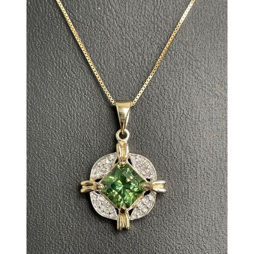 14K YELLOW GOLD NATURAL DIAMOND & GREEN GEM PENDANT NECKLACE SKY