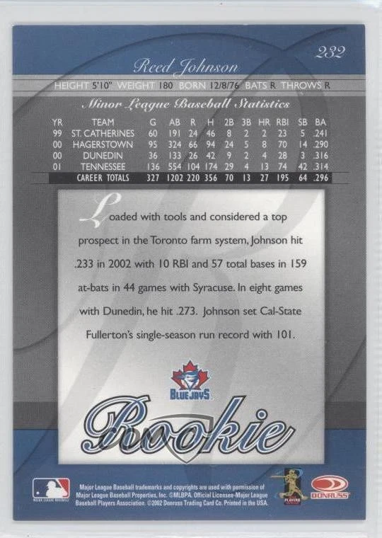 2002 Donruss Elite Extra Edition Rookie /900 Reed Johnson #232 Rookie RC - Image 2 of 2
