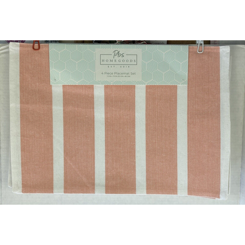 pbs Homegoods Placemats Cotton Blend 4 Piece Orange White Stripe 13x19 inches - Picture 1 of 7