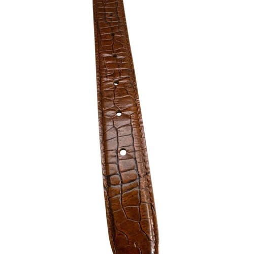 Vintage Brown Reptile Print Italian Leather Brass Buckle Dress Belt Men  34" - Picture 3 of 9