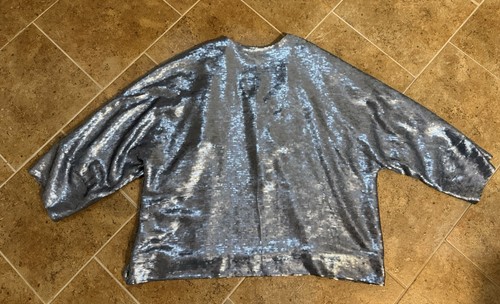 Eileen Fisher Silver Sequin 100% Silk Open Front Jacket Size Women’s XL - Bild 6 von 6
