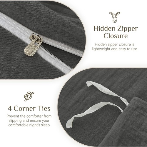 Muslin Duvet Cover Set 100% Cotton King Size,Double-Layer Linen Like Gauze Co... - Bild 7 von 8