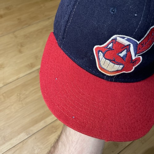 Early Vintage New Era Diamond Cleveland Indians Wahoo Wool USA Fitted 7 1/4 Hat - Picture 4 of 24