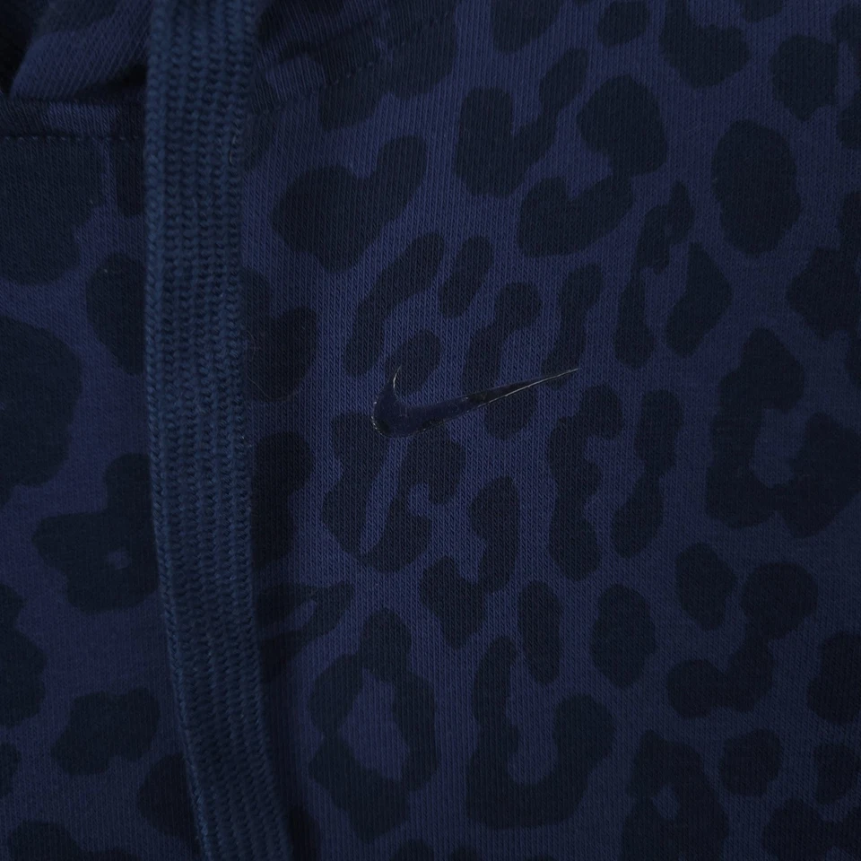 Sudadera con Capucha Nike Para Mujer Pequeña Azul Recortada Cuadrada Estampado de Leopardo Pullover Swoosh Foto 4 de 4