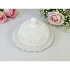 Vintage Milkglass Prescut Pineapple Round Covered Butter Cheese Dish