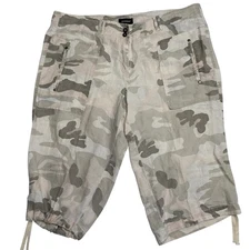 Avenue Women’s 100% Linen Shorts Sand Camo Pockets Comfort Size 14 