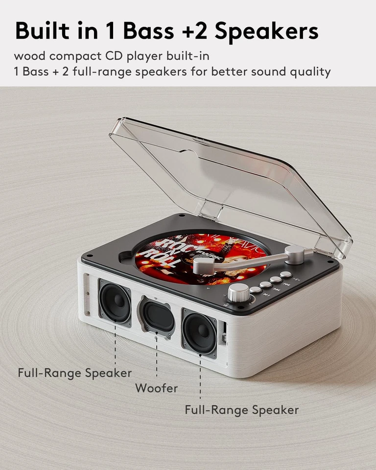 CD-Player mit Bluetooth Transmitter, Nostalgischer Retro Holz Musik Player, Built-I - Bild 2 von 4