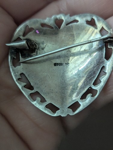 Vintage Siam Sterling Heart Black Niello Brooch Pin Lightning Goddess Love Art - Picture 10 of 17