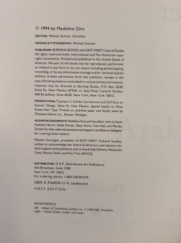 Helen Keller or Arakawa by Madeline Gins (1994, Hardcover) *LIKE NEW* - Picture 5 of 6