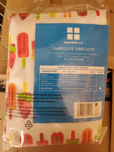 Essential Home Umbrella Pe Tablecloth 60 Inches Round | Summer Popsicles - Picture 2 of 2