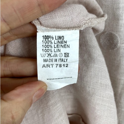Made In Italy Linen Top Asymmetrical Boho Laganlook Roll Tab Sleeve Pink Large - Picture 14 of 15